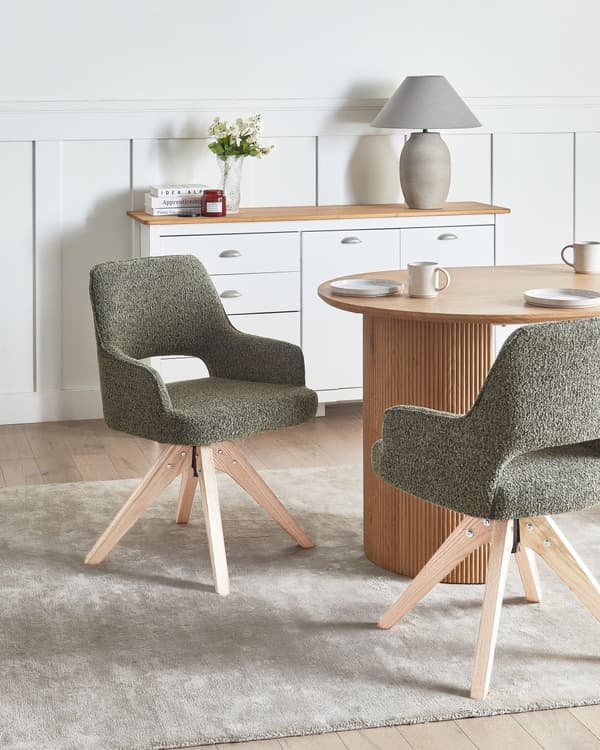 Svingbar Spisestol Grønn Boucle Buet Ryggstøtte Scnadinavisk Stil