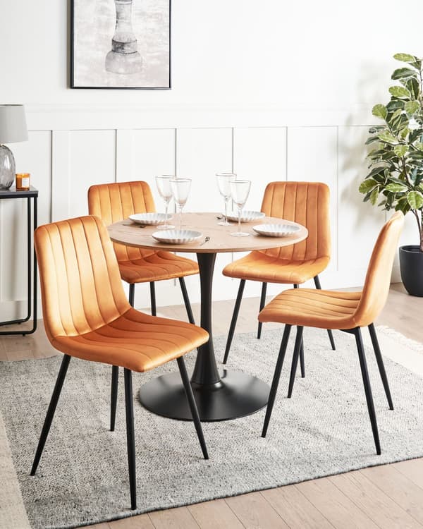 Sett med 4 Spisestoler Fløyel Oransje Spisestue Jernben Moderne Stil