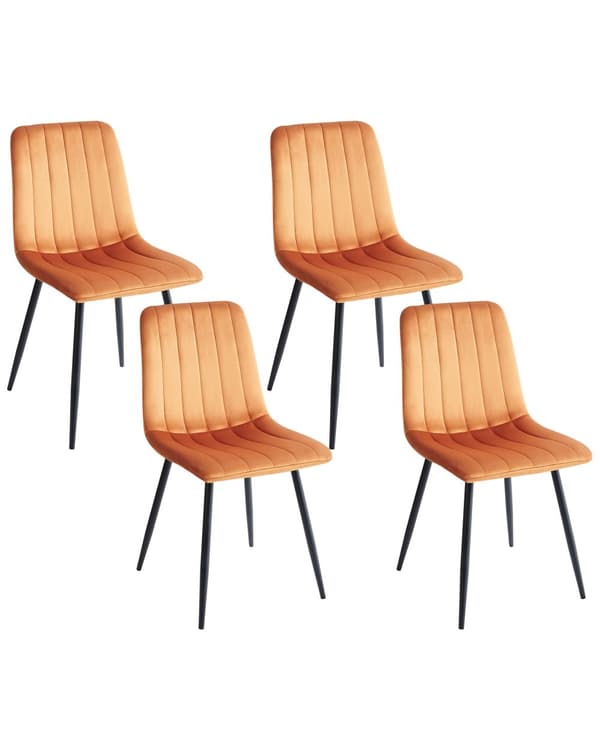 Spisebordsstol Orange Velour Sæt af 4 Polstrede Spisestuestole Komfortable til Spisestue Køkken Stofstole Indretning Skandinavisk