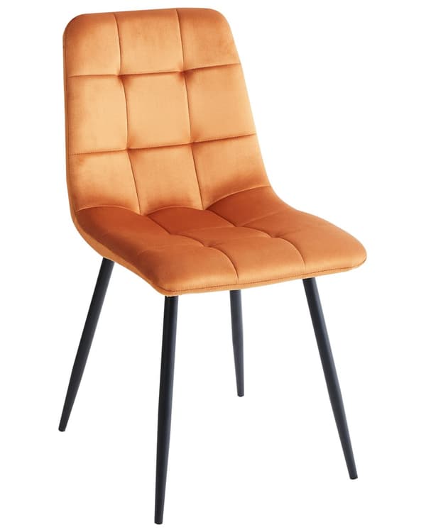 Spisebordsstol Orange Velour Sæt af 2 Polstrede Spisestuestole Komfortable til Spisestue Køkken Stofstole Indretning Skandinavisk