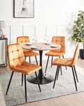 Miniatyrbillede 2 af 9: Spisebordsstol Orange Velour Sæt af 2 Polstrede Spisestuestole Komfortable til Spisestue Køkken Stofstole Indretning Skandinavisk