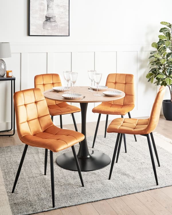 Spisebordsstol Orange Velour Sæt af 2 Polstrede Spisestuestole Komfortable til Spisestue Køkken Stofstole Indretning Skandinavisk