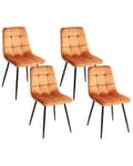 Miniatyrbillede 1 af 9: Spisebordsstol Orange Velour Sæt af 2 Polstrede Spisestuestole Komfortable til Spisestue Køkken Stofstole Indretning Skandinavisk