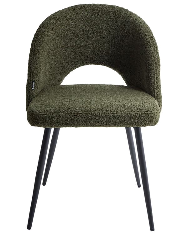 Sett med 2 Spisestoler Mørkegrønt Boucle-trekk Utskåret Ryggstøtte Sorte Metallben Moderne Design