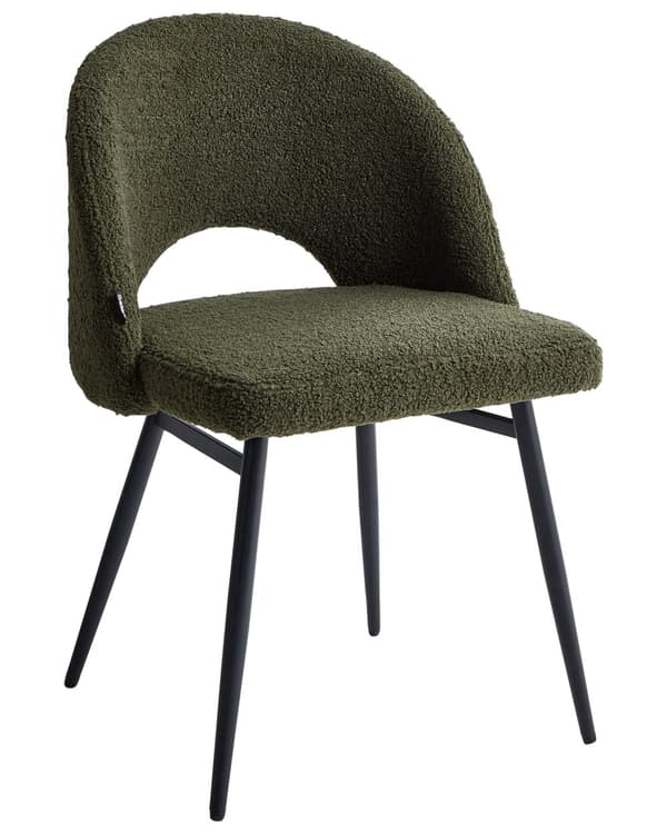 Sett med 2 Spisestoler Mørkegrønt Boucle-trekk Utskåret Ryggstøtte Sorte Metallben Moderne Design