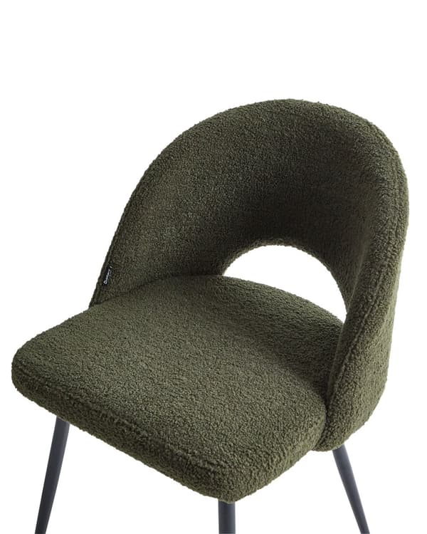 Sett med 2 Spisestoler Mørkegrønt Boucle-trekk Utskåret Ryggstøtte Sorte Metallben Moderne Design