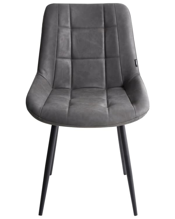 Sæt med 2 Spisestuestole Gråt Imiteret Læder Sorte ben til Spisestuen Moderne Minimalistisk Stil