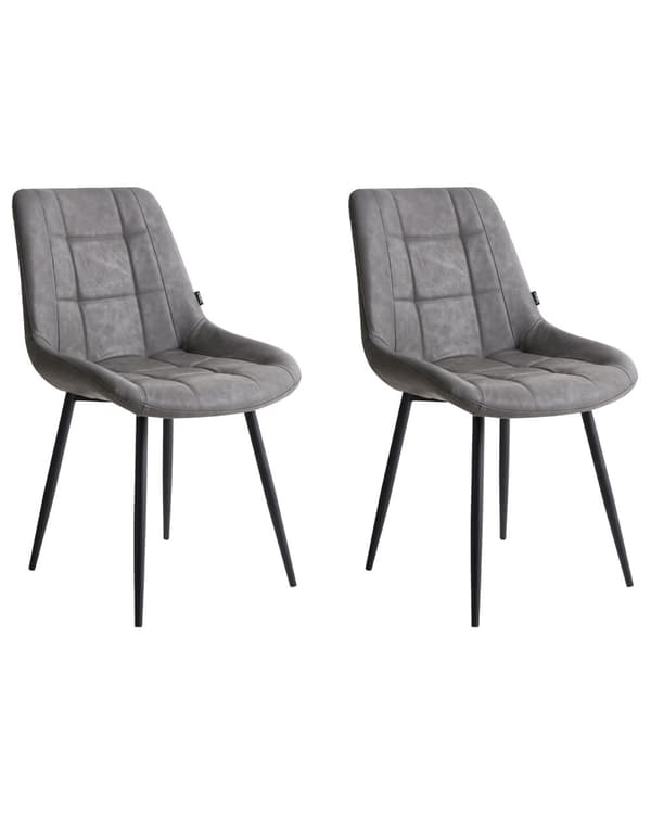 Sæt med 2 Spisestuestole Gråt Imiteret Læder Sorte ben til Spisestuen Moderne Minimalistisk Stil