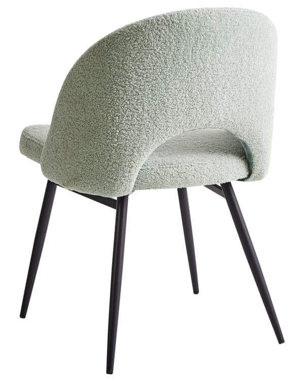 Sett med 2 spisestuestoler Lysegrønn Boucle-polstring Utskåret ryggstøtte Svarte metallben Moderne design