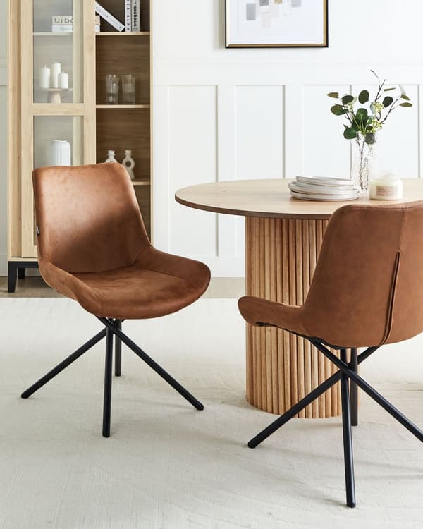 Sett med 2 Spisestoler Gyllenbrunt Møbeltrekk i Imitert Semsket Skinn med Kryssede Ben Retro