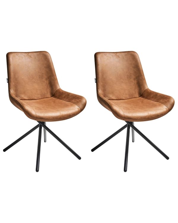 Sett med 2 Spisestoler Gyllenbrunt Møbeltrekk i Imitert Semsket Skinn med Kryssede Ben Retro