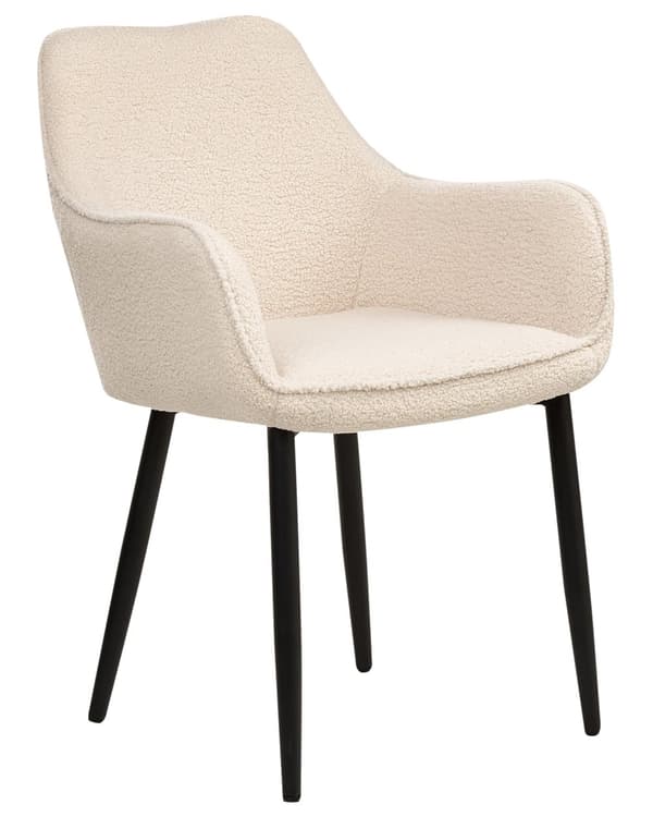 Sett med 2 Spisestoler Lysebeige Boucle med armlener Svarte metallben Moderne design