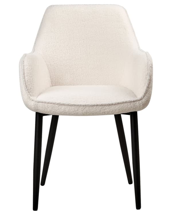 Sett med 2 Spisestoler Hvit Boucle med armlener Svarte metallben Moderne design