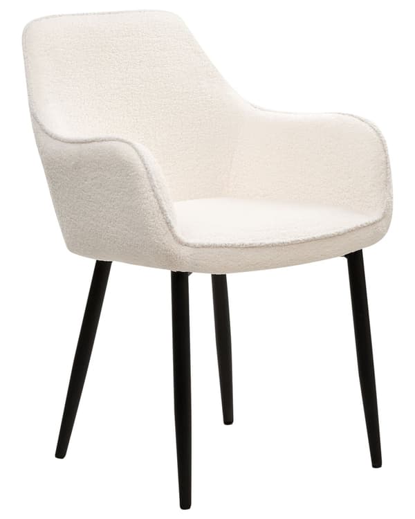Sett med 2 Spisestoler Hvit Boucle med armlener Svarte metallben Moderne design