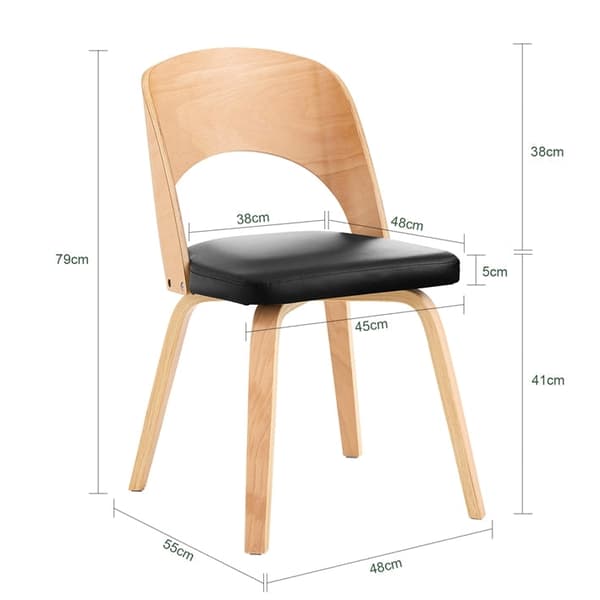 Rootz ergonomisk buet træ spisestol - køkkenstol - kontorstol - polstret sæde komfort - 48 cm x 79 cm x 55 cm