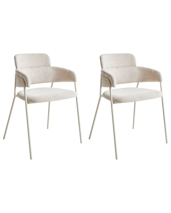 Sett med 2 Spisestoler Beige Møbeltrekk med Armlener Metallunderstell Retrodesign