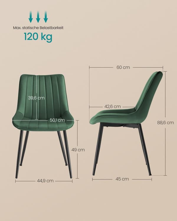 Matstol, SONGMICS set om 2, 60x50.1x88.6 cm, Grön