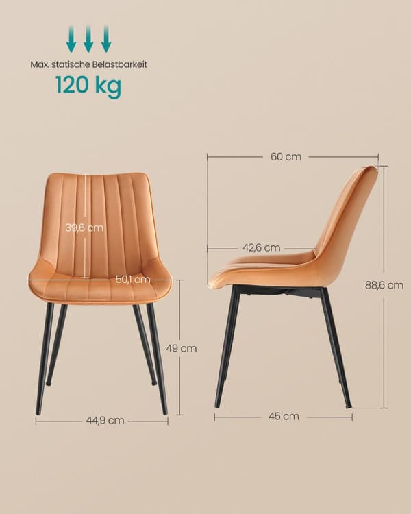 Stol, SONGMICS Matsalsstol 2-pack, 60x50,1 cm, Karamellbrun.