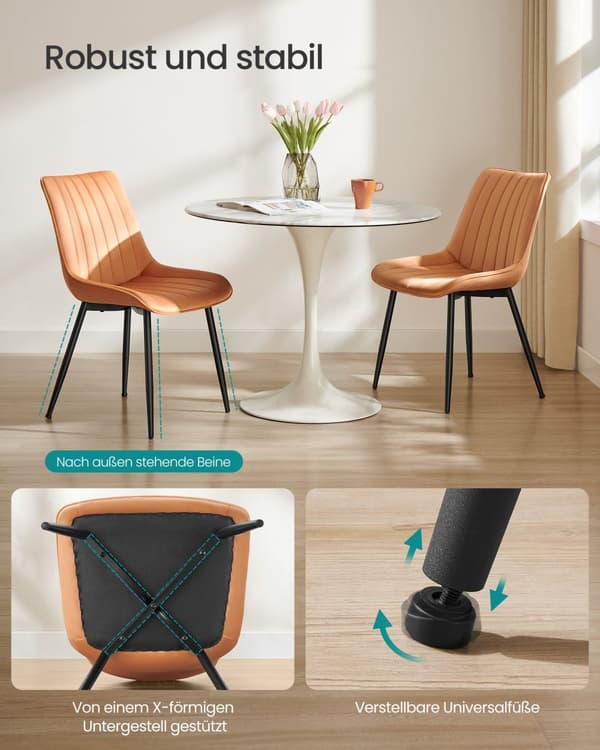 Stol, SONGMICS Matsalsstol 2-pack, 60x50,1 cm, Karamellbrun.