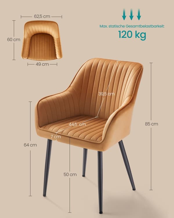 Tuolit, SONGMICS ruokapöydän tuolit, sametti, 60x62,5x85 cm, Vaaleanharmaa