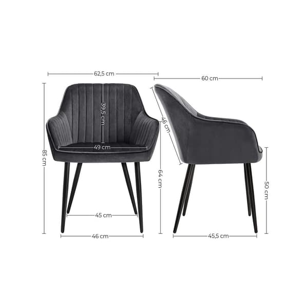 Stol, SONGMICS Spisestuestole, 62.5x60 cm, Grå