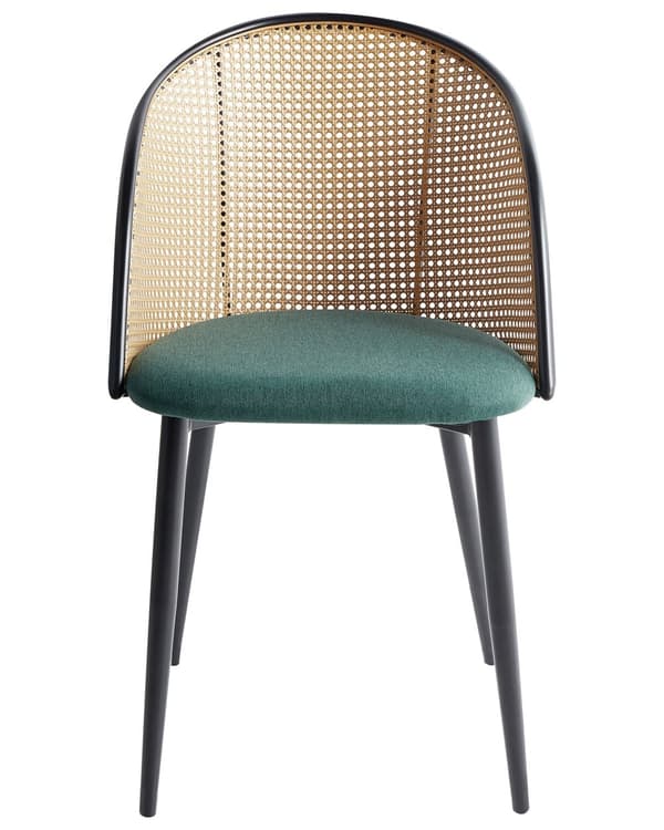 Sett med 2 Spisestoler Metall Svart Ramme Grønt Stoffsete Wienerflette Ryggstøtte Retro Seating