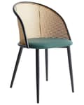 Miniatyrbilde 6 av 11: Sett med 2 Spisestoler Metall Svart Ramme Grønt Stoffsete Wienerflette Ryggstøtte Retro Seating