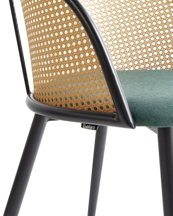 Sett med 2 Spisestoler Metall Svart Ramme Grønt Stoffsete Wienerflette Ryggstøtte Retro Seating