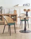 Miniatyrbilde 2 av 11: Sett med 2 Spisestoler Metall Svart Ramme Grønt Stoffsete Wienerflette Ryggstøtte Retro Seating