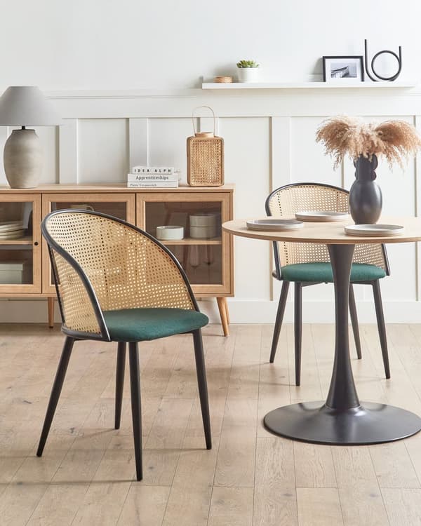 Sett med 2 Spisestoler Metall Svart Ramme Grønt Stoffsete Wienerflette Ryggstøtte Retro Seating
