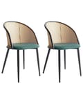 Miniatyrbilde 1 av 11: Sett med 2 Spisestoler Metall Svart Ramme Grønt Stoffsete Wienerflette Ryggstøtte Retro Seating