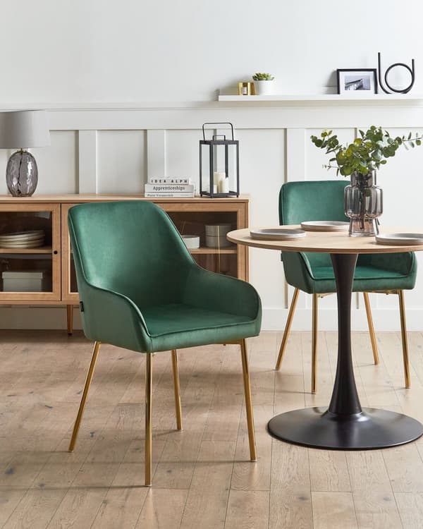 Sett med 2 Spisestoler Grønn Fløyel Polstring Gullben Retro Glamour