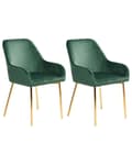 Miniatyrbilde 1 av 11: Sett med 2 Spisestoler Grønn Fløyel Polstring Gullben Retro Glamour