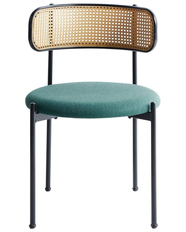 Sett med 2 Spisestoler Metall Svart Ramme Grønt Stoffsete Wienerflette Ryggstøtte Retro Seating