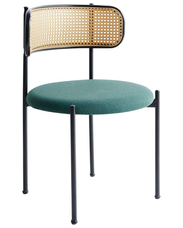 Sett med 2 Spisestoler Metall Svart Ramme Grønt Stoffsete Wienerflette Ryggstøtte Retro Seating