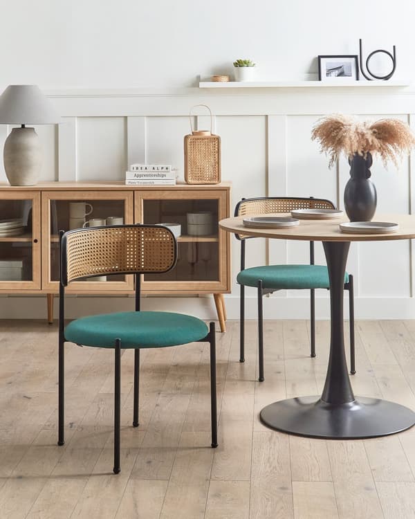 Sett med 2 Spisestoler Metall Svart Ramme Grønt Stoffsete Wienerflette Ryggstøtte Retro Seating