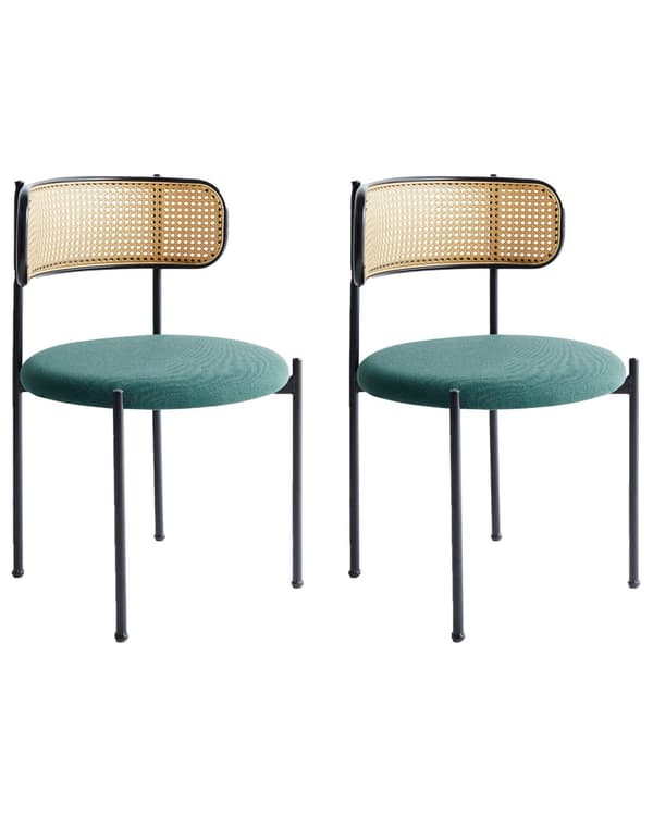 Sett med 2 Spisestoler Metall Svart Ramme Grønt Stoffsete Wienerflette Ryggstøtte Retro Seating