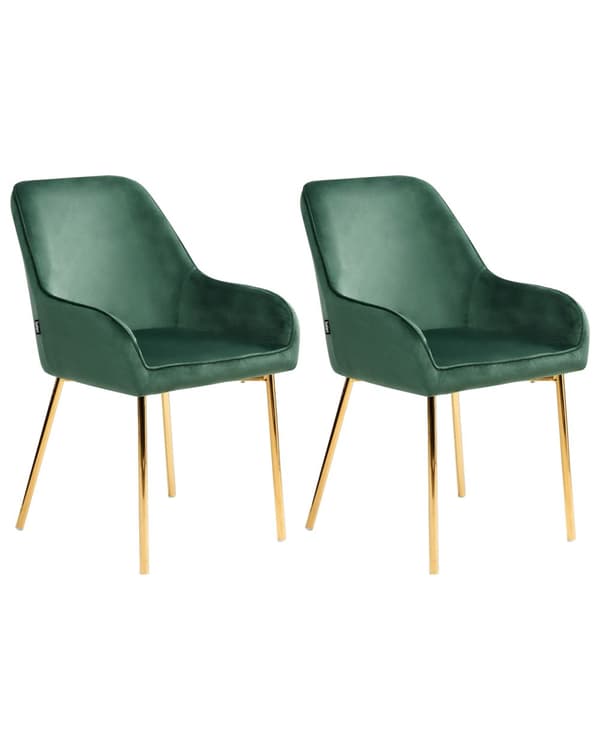 Sæt med 2 Spisestuestole Grøn Velour Betrukket med Gylden ben Glamourøs Stil