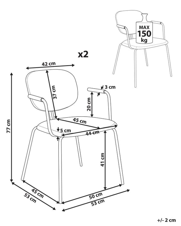Sæt med 2 spisebordsstole beige polstrede sæder og rygge med sidearmlæn metalben moderne design