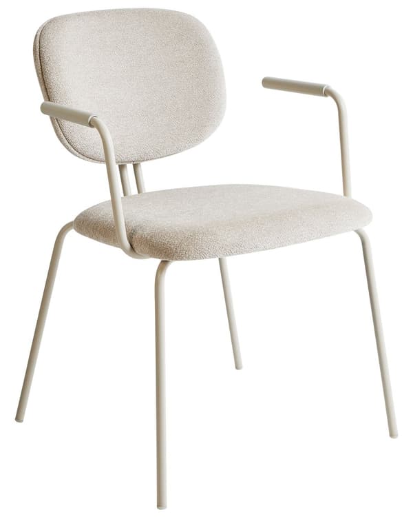 Sæt med 2 spisebordsstole beige polstrede sæder og rygge med sidearmlæn metalben moderne design