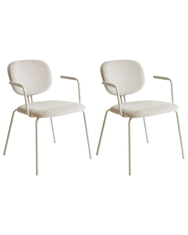 Sæt med 2 spisebordsstole beige polstrede sæder og rygge med sidearmlæn metalben moderne design
