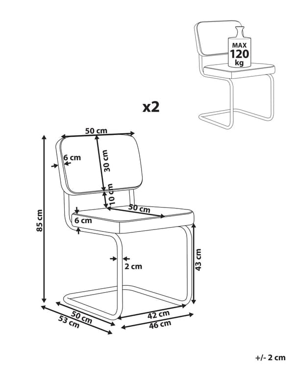 Sæt med 2 spisebordsstole råhvid fløjl metalben uden armlæn retrodesign