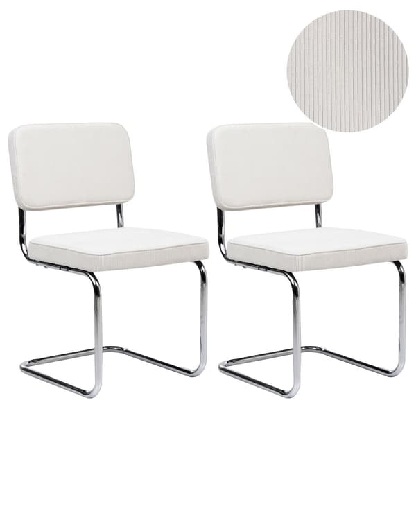 Sæt med 2 spisebordsstole råhvid fløjl metalben uden armlæn retrodesign