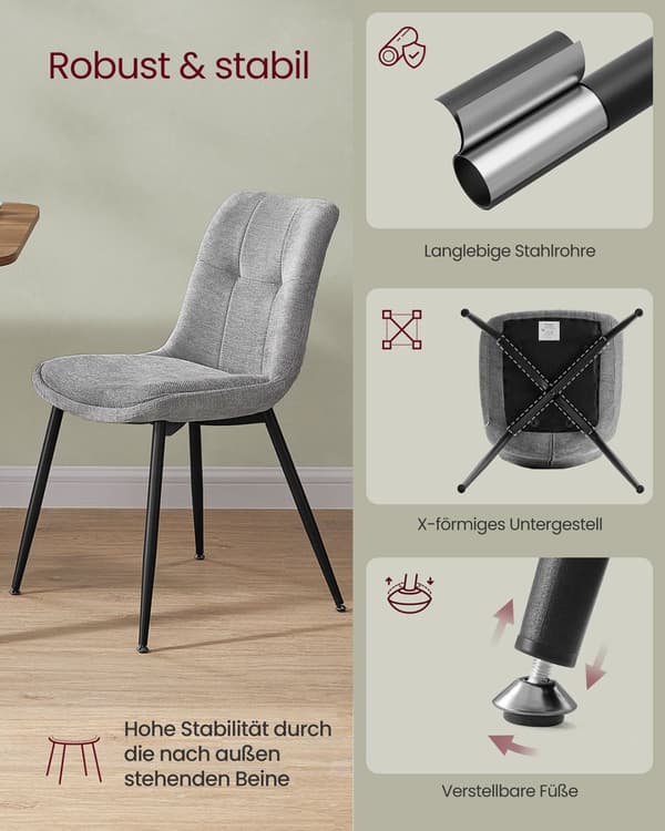 Ruokasalin tuoli 2 kappaletta - kaksinkertainen tyyny - kyyhkynen harmaa - setti