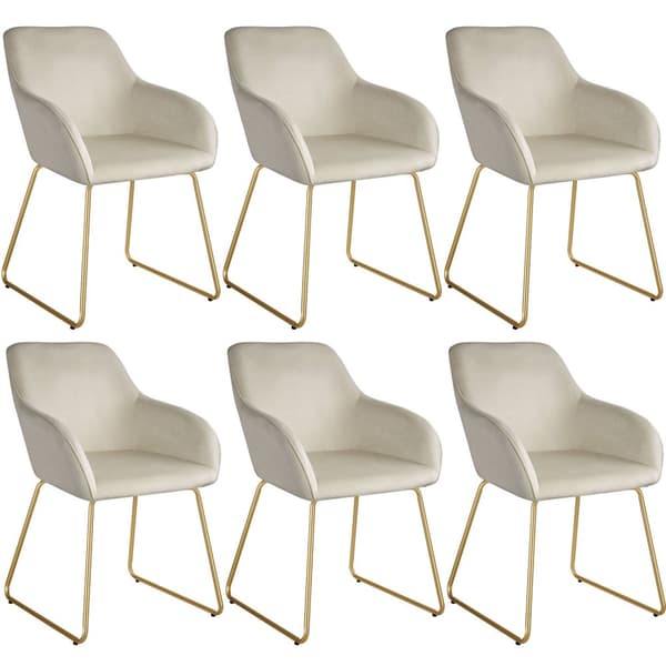 Spisebordsstol Jeane, velour - Velour creme/guld,Sæt med 6 stk.