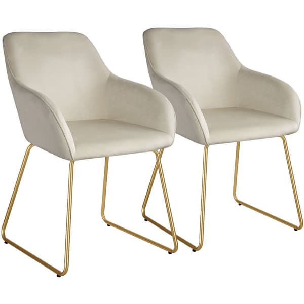 Spisebordsstol Jeane, velour - Velour creme/guld,Sæt med 2 stk.