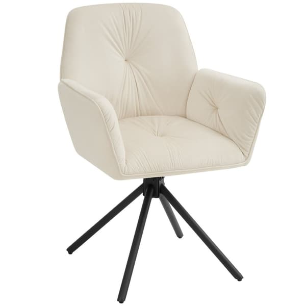 Stol Lenia, polstret - Velour creme/sort,Sæt med 6 stk.