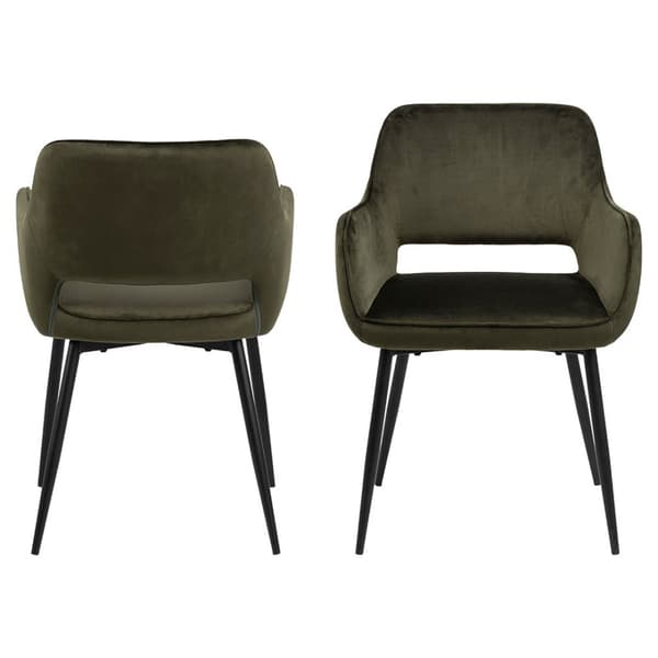 2 x Ranja spisestuestol med armlæn velour grøn.