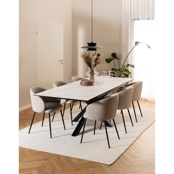 2 x  Eleanor spisestuestol med armlæn stof beige.