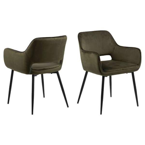 2 x Ranja spisestuestoler med armlene velour grønn.